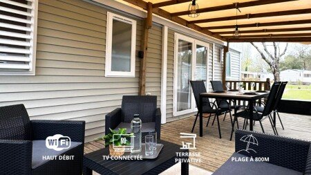 Mobil home moderne, 3 chambres, avec piscine